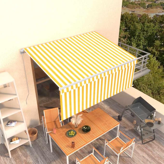 vidaXL - Uitschuifbare - luifel - Geel - en - Wit - 3,5 - x - 2,5 - m - Polyester