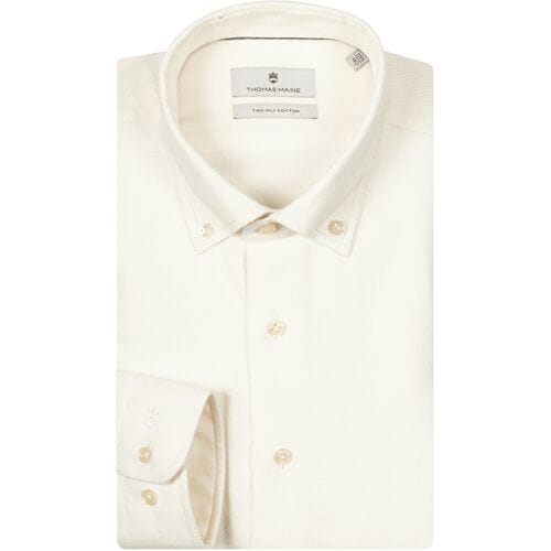 Thomas Maine Overhemd Torino Button Down Two-Ply Herringbone Flanel Off White / male