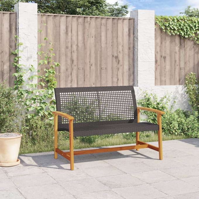vidaXL - Tuinbank - 112 - cm - poly - rattan - en - acaciahout - zwart