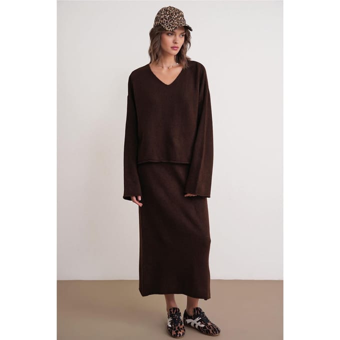 V-hals Gebreide Trui & Rok Co-ord Set