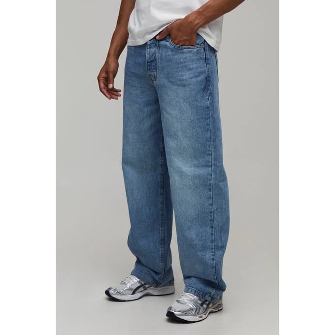 Relaxed Acid Wash Jeans | Acid Wash Mid Blue | Size 28
