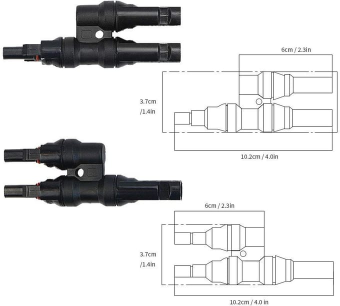 MC4 Y Connector Set voor Zonnepanelen - MMF + FFM Zonne-Stekkers voor Parallelschakeling
