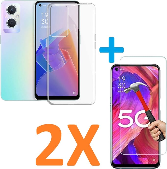 Soft TPU Transparant hoesje Silicone Case + 2 stuk Glas Screenprotector Geschikt voor: Oppo A96