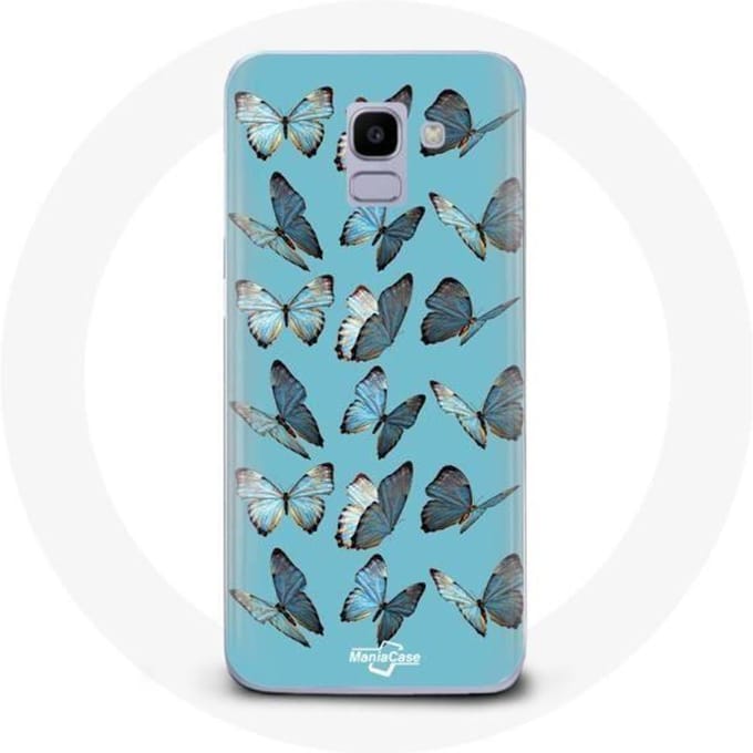 Coque - MANIACASE - Samsung Galaxy A8 2018 - Papillons - Bleu - Souple bleu