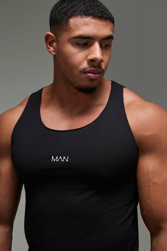 Man Active Gym Essential Muscle Fit Vest | Black | Size Medium