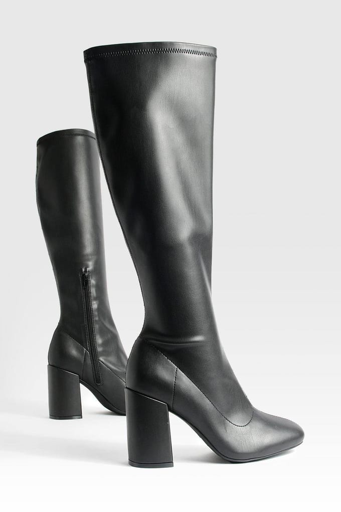 boohoo Dames Wide Fit Stretch Kniehoge Laarzen | Black | Maat: 3