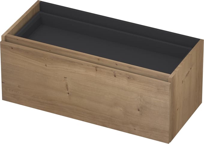 INK wastafelonderkast 1 lade greeploos fineer eiken inclusief binnenlade 100x40x45cm, ash grey