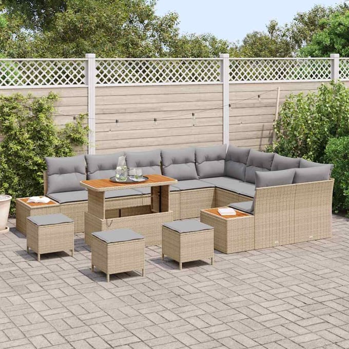 vidaXL - Tuinbank - Set - 13 - st - 12-zits - Beige - Poly - rattan