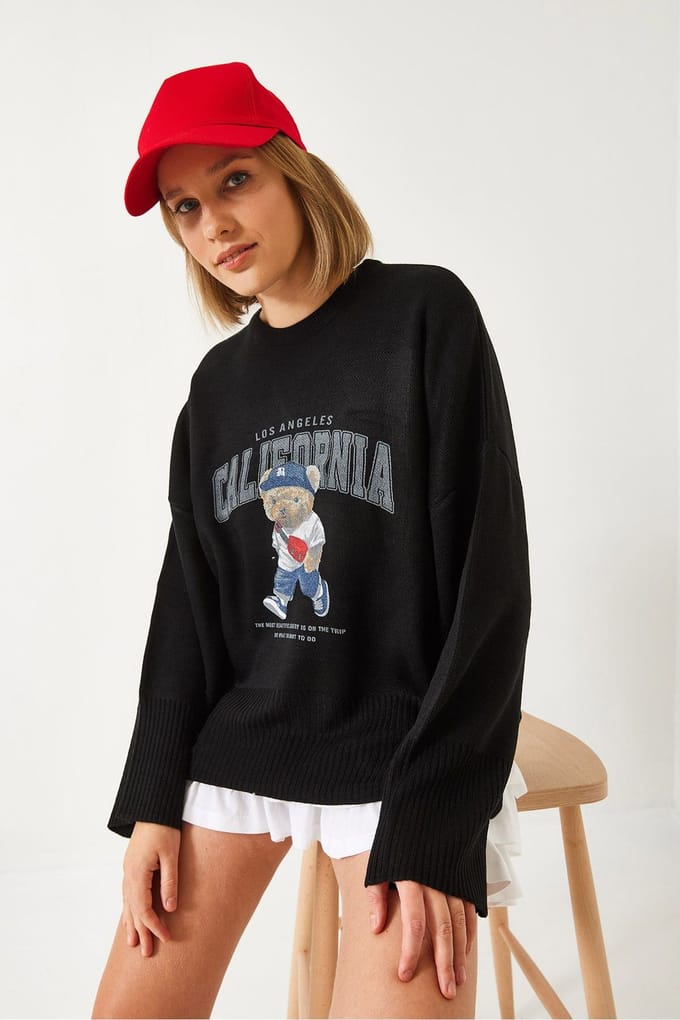 Overmaat Geprinte Crew Neck Trui