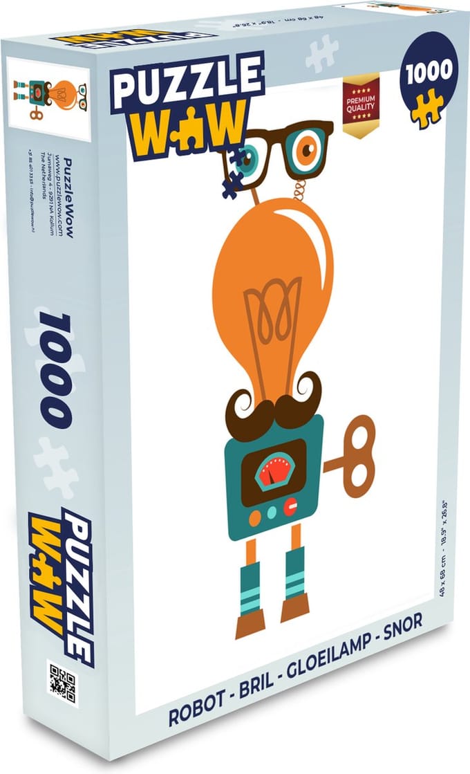 Puzzel Robot - Bril - Gloeilamp - Snor - Kinderen - Jongens - Legpuzzel - Puzzel 1000 stukjes volwassenen