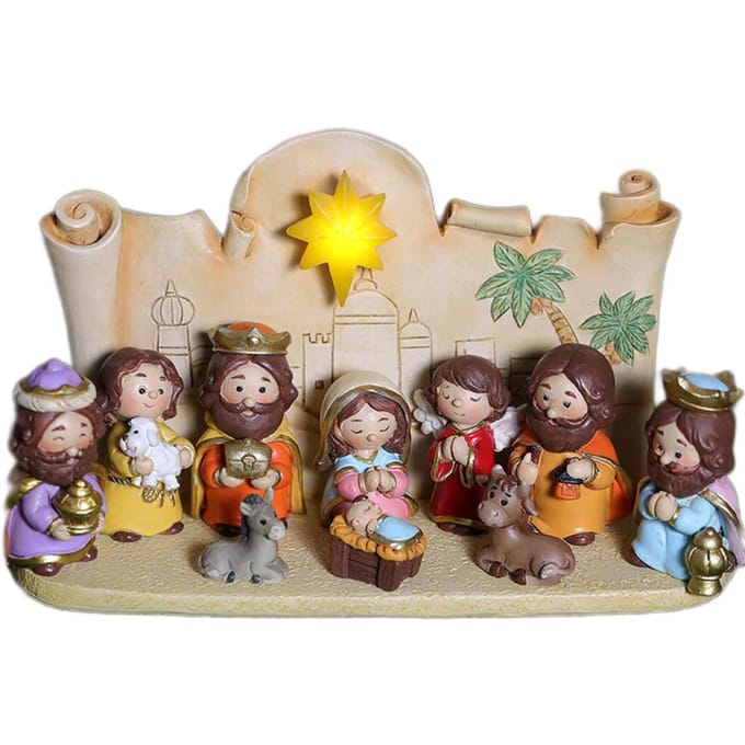 Ensemble de Figurines Crèche Coloré Animaux Mignons Robuste Léger Fiable Mini Noël beige