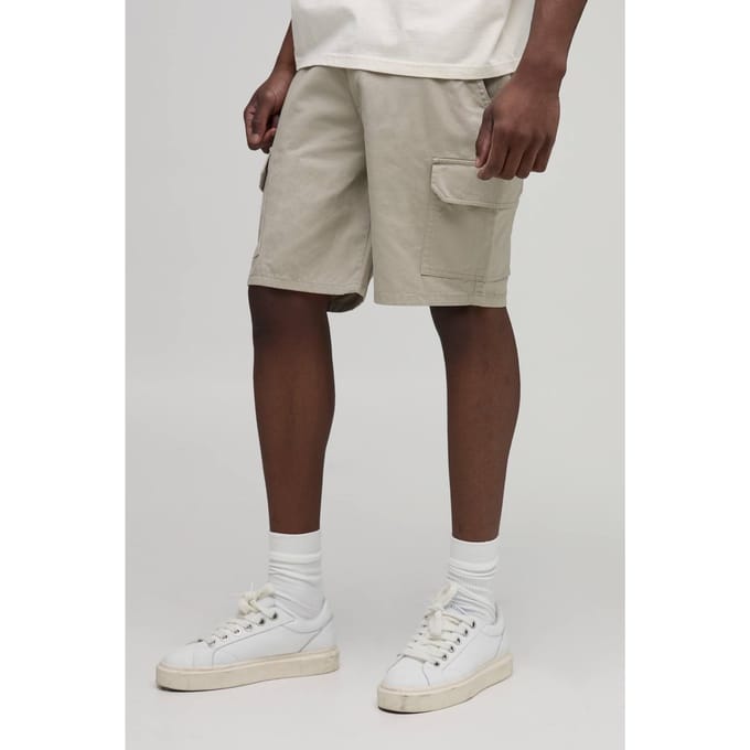 Lange Essential Slim Fit Chino Shorts Met Vaste Tailleband | Stone | Size Medium
