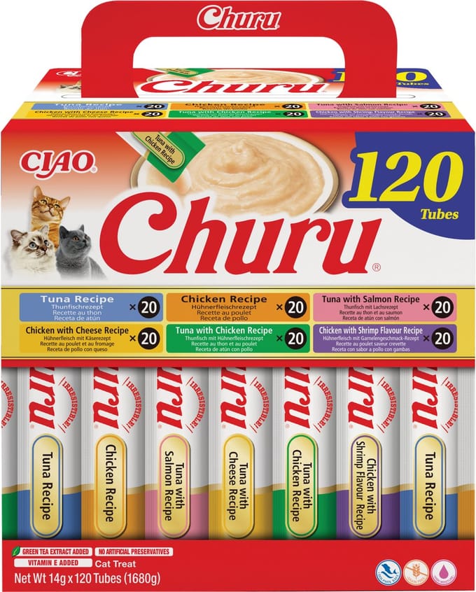 Inaba Ciao Churu Creamy Puree Liquid Kattensnack Kip & Tonijn 120x14g