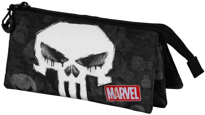 Karactermania - Marvel - Punisher Schedel - Drievoudige Etui met rits - Tekenetui - Pennenetui - Zwart