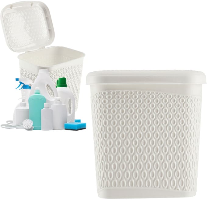 KADAX Opslagcontainer voor wasmiddel, wasmiddelcontainer met deksel, opbergemmer voor reinigingsmiddel, waspoeder, plastic container (wit)