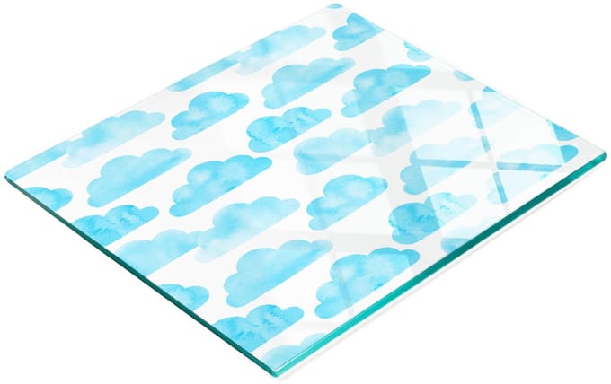 Multifunctioneel decoratief keukenbord van gehard glas met wolkenmotief, 60x52 cm