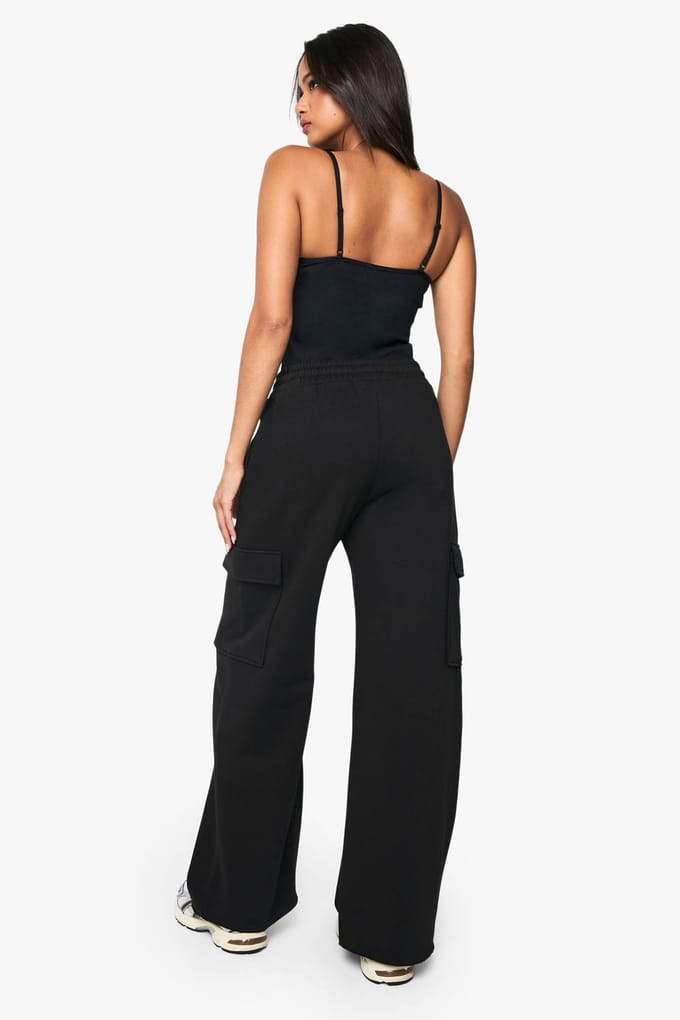 boohoo Dames Cargo Jogger met wijde pijpen | Zwart | Maat: Medium