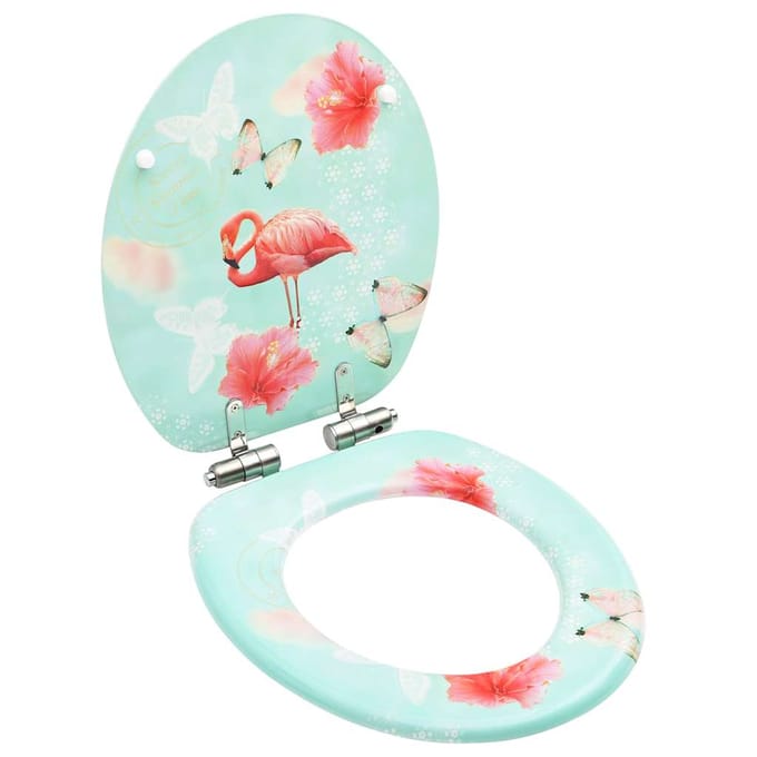 vidaXL - Toiletbril - met - soft-close - deksel - flamingo - MDF