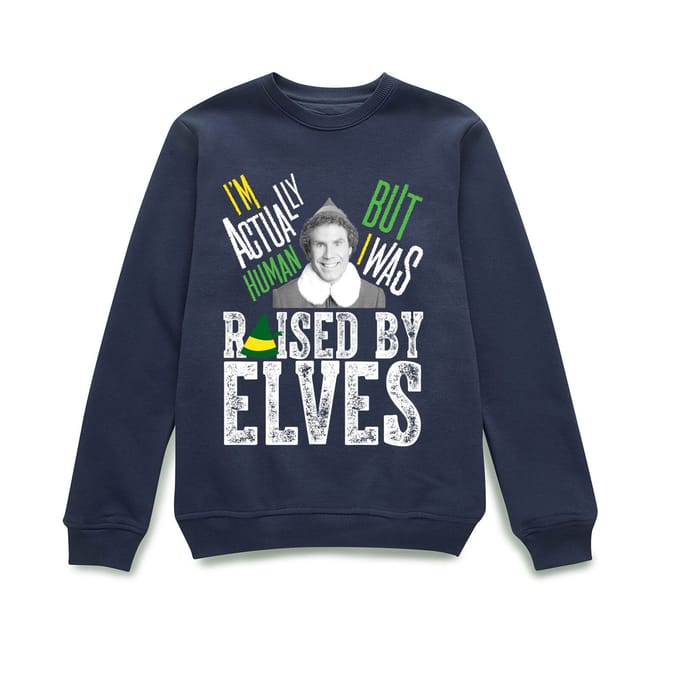Elf Raised By Elves Christmas Jumper - Navy - M