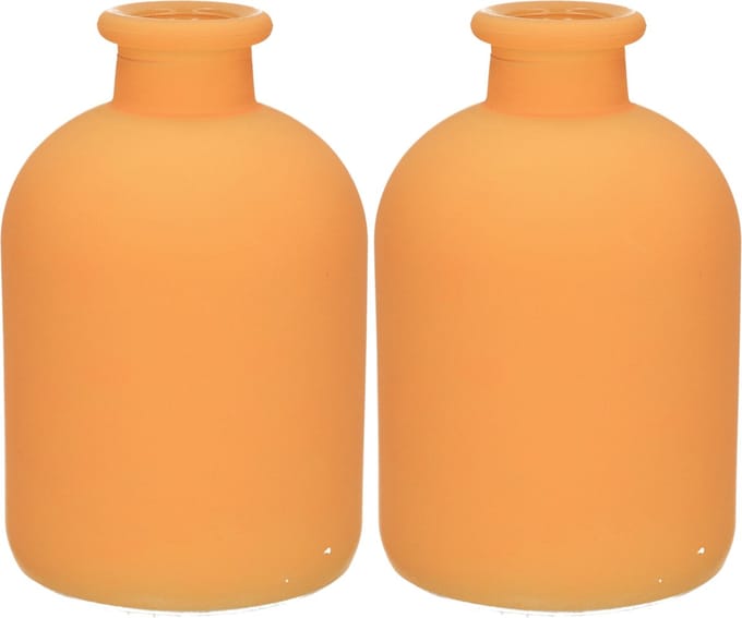 Jodeco Bloemenvaas Avignon - 2x - glas - mat oranje - H17 x D11 cm