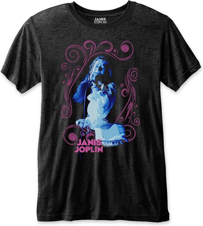 Janis Joplin - Floral Frame Heren T-shirt - M - Zwart