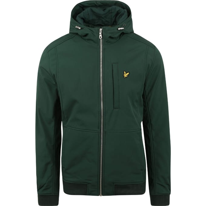 Donkergroen softshelljack met capuchon van Lyle & Scott met logo