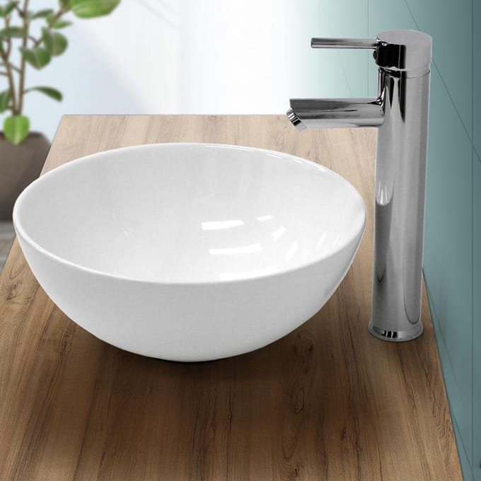 ECD Germany Wastafel Wastafel Ø 320 x 135 mm incl. afvoergarnituur zonder overloop van keramiek Rond Wit - Aanrechtwastafel Aanrechtwastafel Wastafel