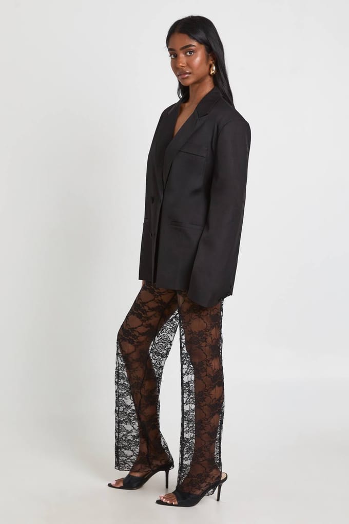 boohoo Dames Kantenbroek met rechte pijpen | Black | Maat: 16