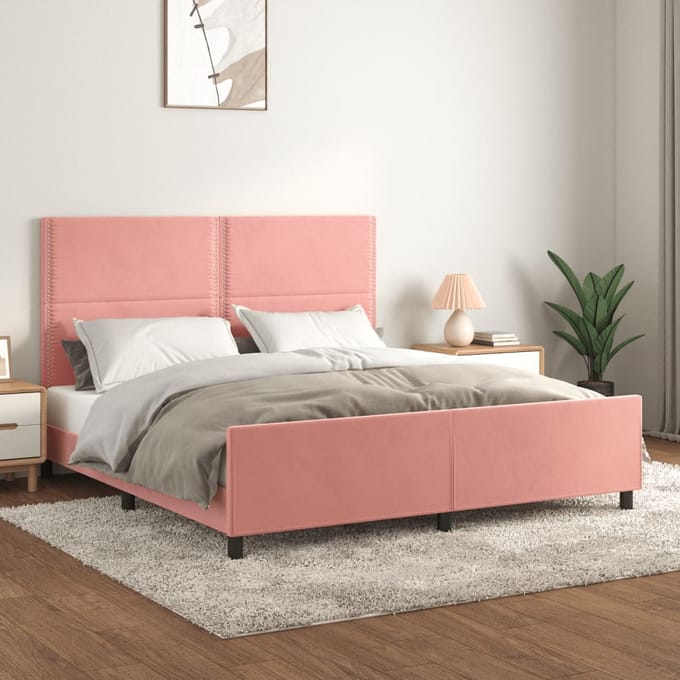 vidaXL - Bedframe - met - hoofdeinde - fluweel - roze - 160x200 - cm