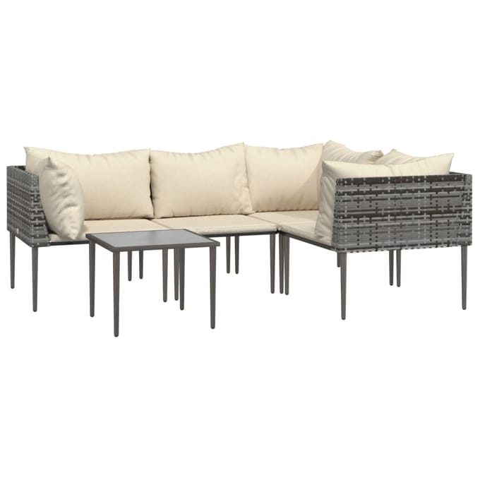 vidaXL - 5-delige - Loungeset - met - kussens - poly - rattan - grijs