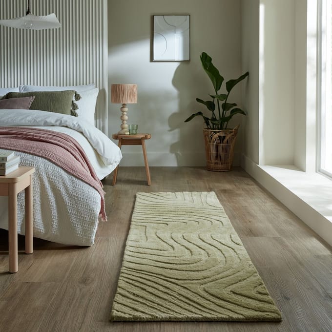 Flycarpets Loper Wollen Vloerkleed Mesmerize - Abstract - Sage / Groen 67x200 cm
