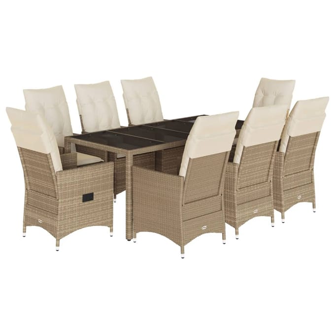 vidaXL 9-delige Tuinset met kussens poly rattan beige