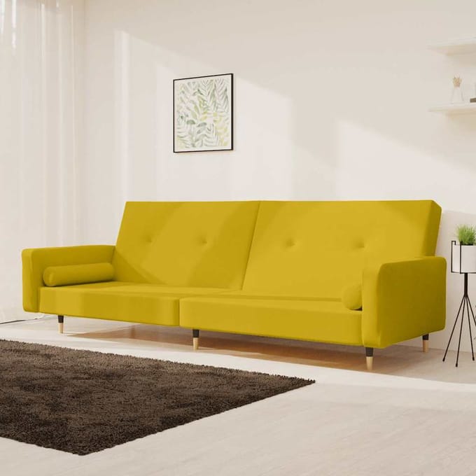 vidaXL - Slaapbank - 2-zits - met - 2 - kussens - fluweel - geel