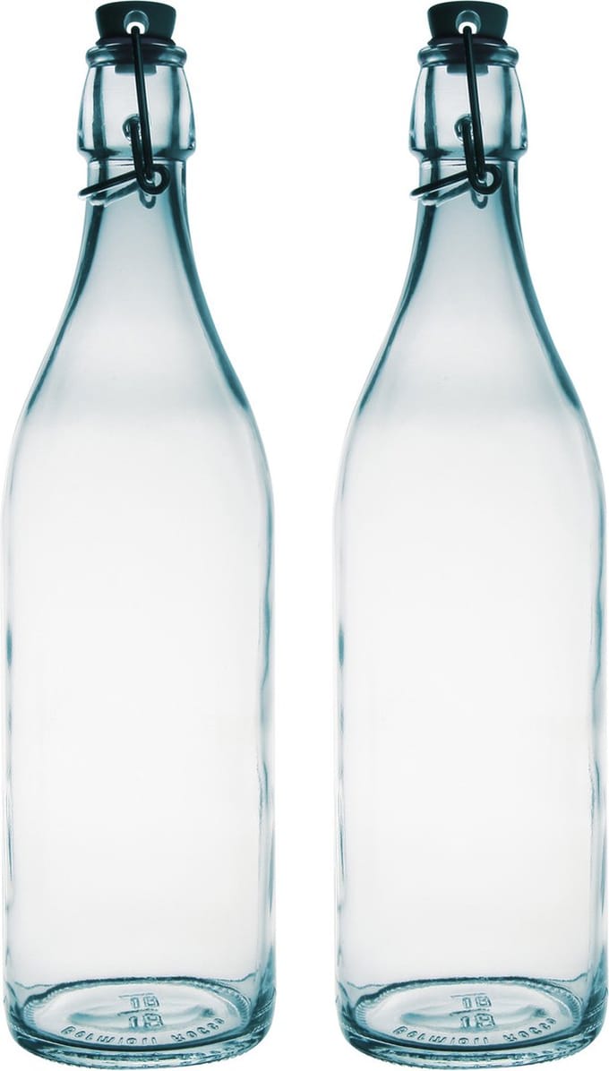 Bormioli Rocco beugelfles/weckfles - 2x - transparant - glas - 1 liter - Waterflessen/Karaffen