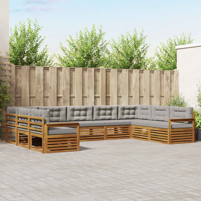 vidaXL - Buiten - bank - set - 9 - st - Natuurlijk - en - Licht - Grijs