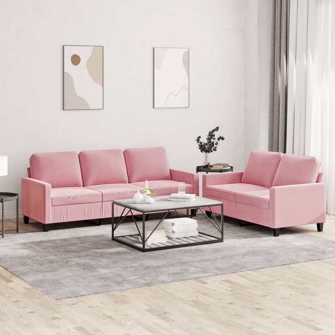vidaXL - 2-delige - Loungeset - met - kussens - fluweel - roze
