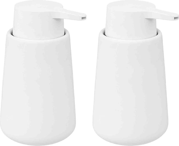 5Five Zeeppompje/dispenser - 2x - keramiek - wit - 250 ml - keuken/toilet/badkamer