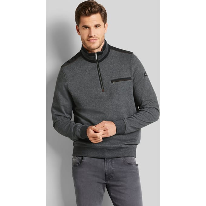 Bugatti Herren Sweattroyer met fijn houndstooth-patroon
