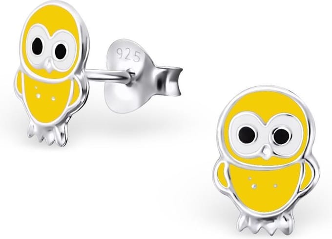 Princess Oorbellen Uil - 925 Zilver E-Coating - Dier - 6x9mm