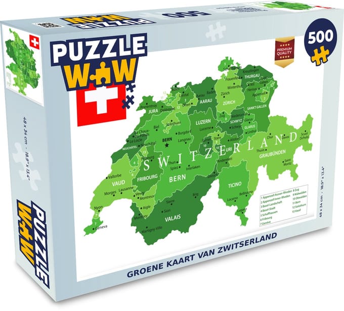 Puzzel Groene kaart van Zwitserland - Legpuzzel - Puzzel 500 stukjes