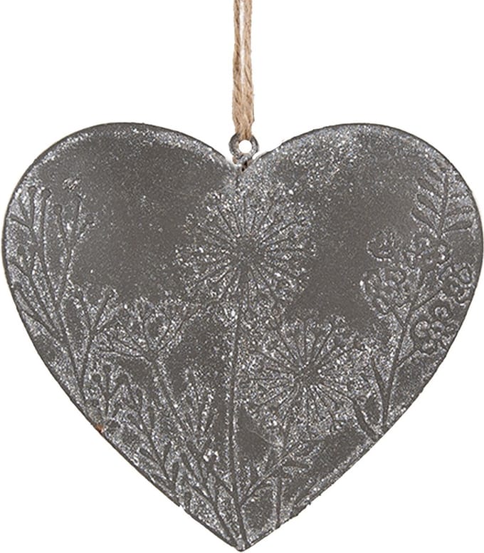 Clayre & Eef Decoratie Hanger Hart 10 cm Grijs Metaal