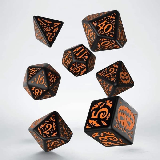 Q-Workshop dobbelstenen Halloween pompoen zwart & oranje set.