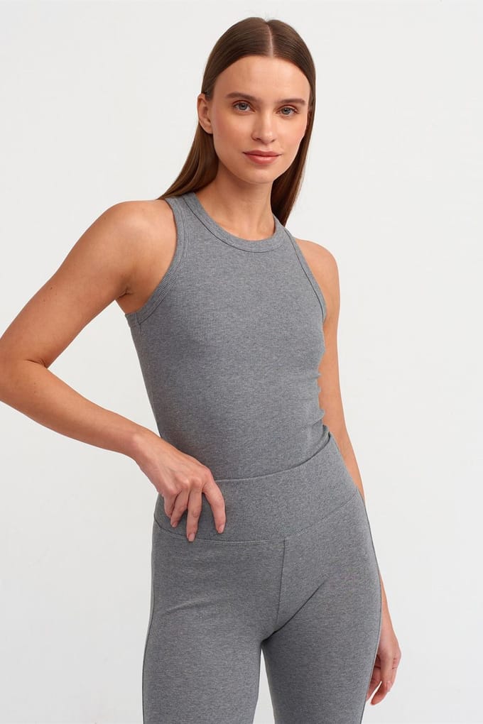 Geribbelde Halternek Mouwloze Blouse