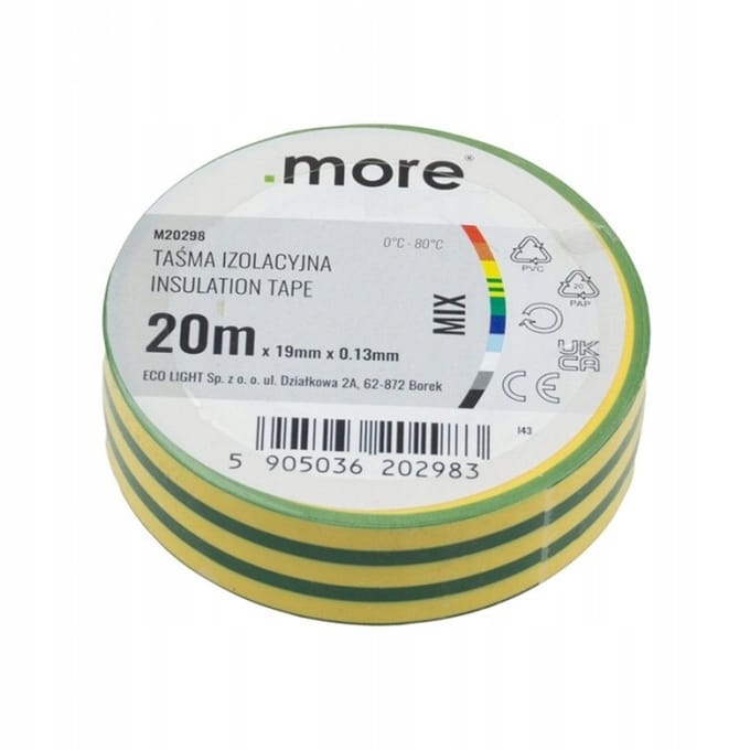 Isolatietape PVC 19mm 20m Geel-Groen Flexibel