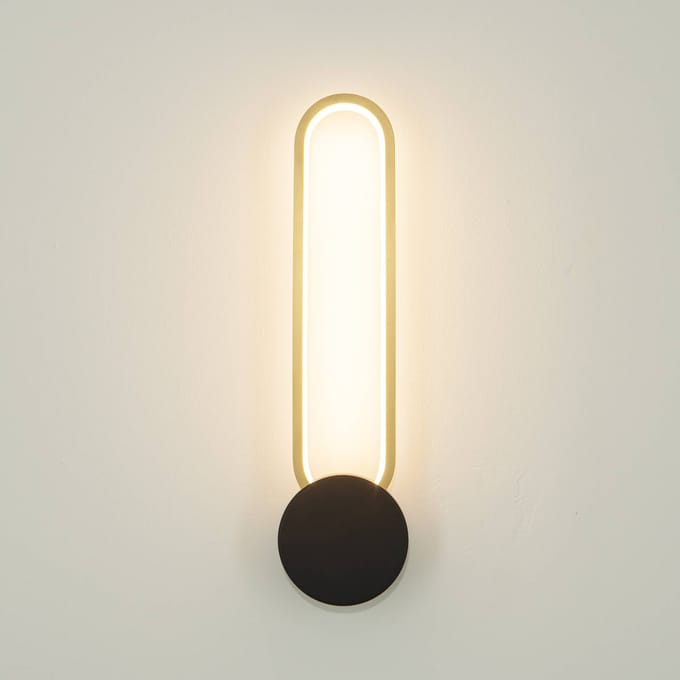 Zambelis LED wandlamp 23102, zwart, gouden ring, aluminium
