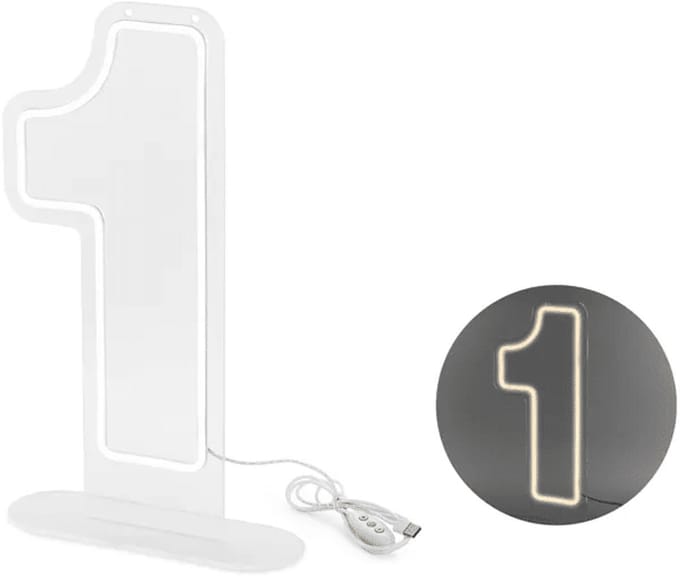 PartyDeco - Neon LED cijfer 1 - 50 cm - warm wit