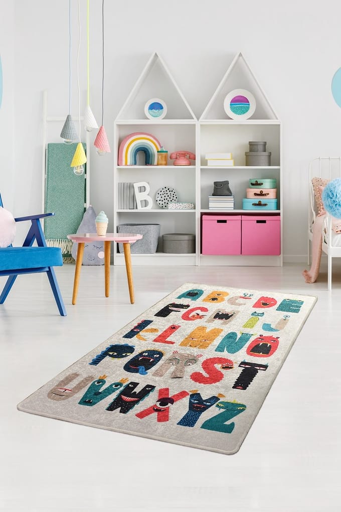 Asir Kinderkamertapijt (140 x 190 cm) – Speels Alfabet in Multicolor Monsterdesign