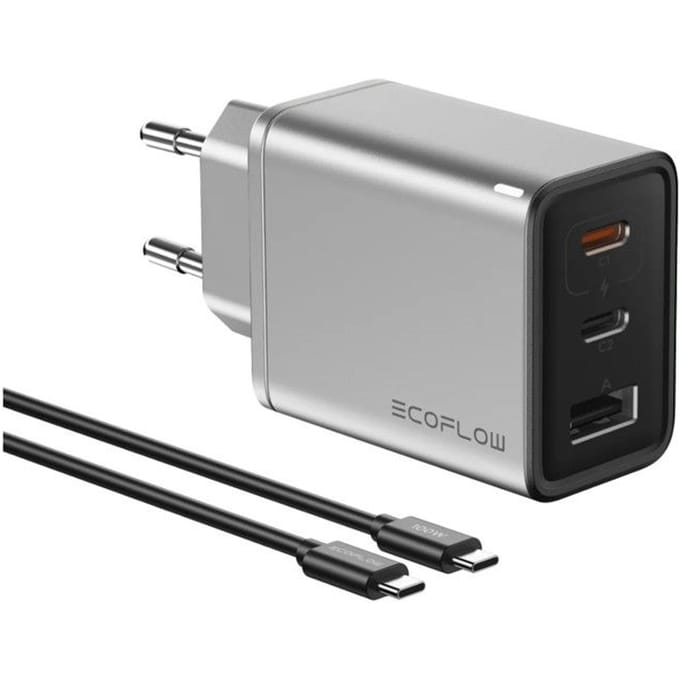 EcoFlow Rapid - GaN Fast Charger 65W (USB-A & 2x USB-C) + 1m 100w USB-C cable