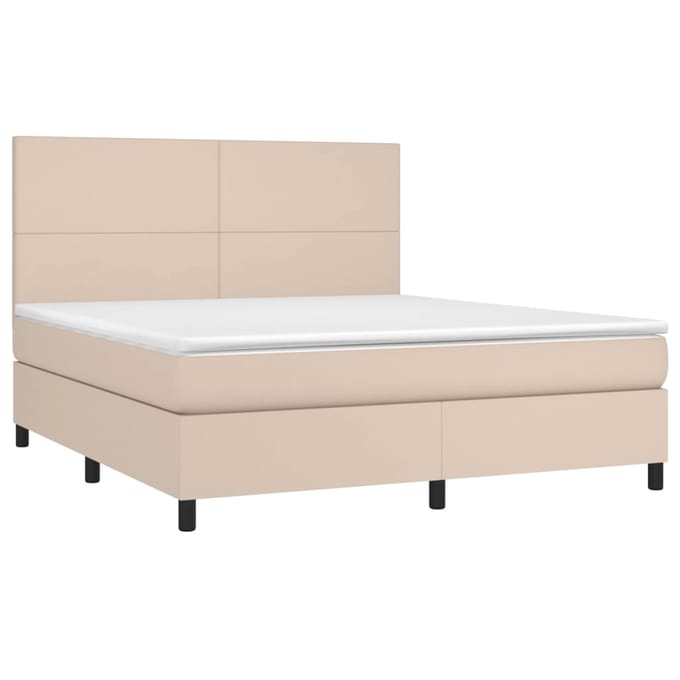 vidaXL - Boxspring - met - matras - en - LED - kunstleer - cappuccinokleur - 180x200cm