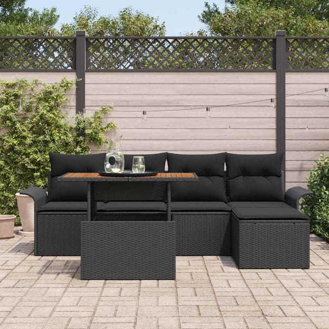 vidaXL - Tuinbank - Set - 6 - st - Zwart - Poly - rattan